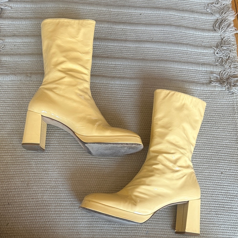 Miista Yellow Patent Leather Heeled Boots